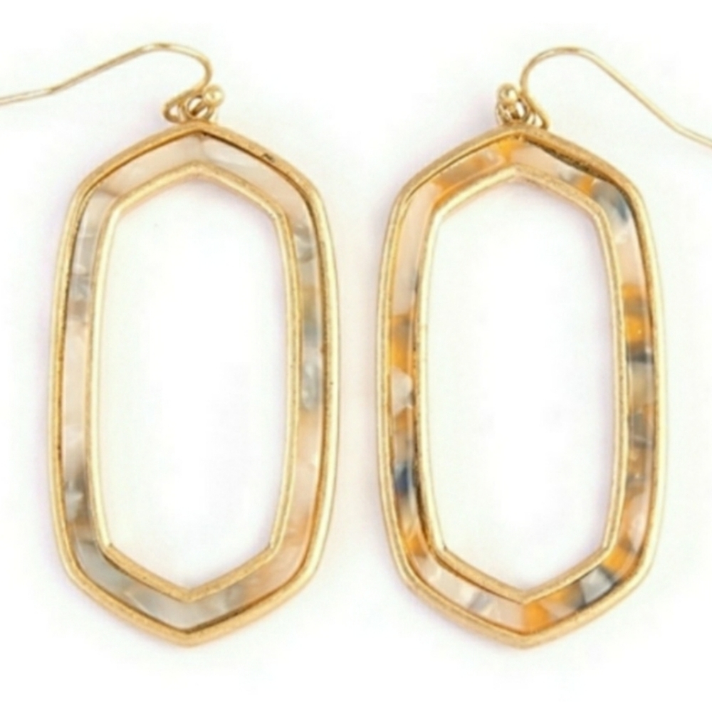 SOLD Marbled Hexagon Earrings - Picture 3 of 7